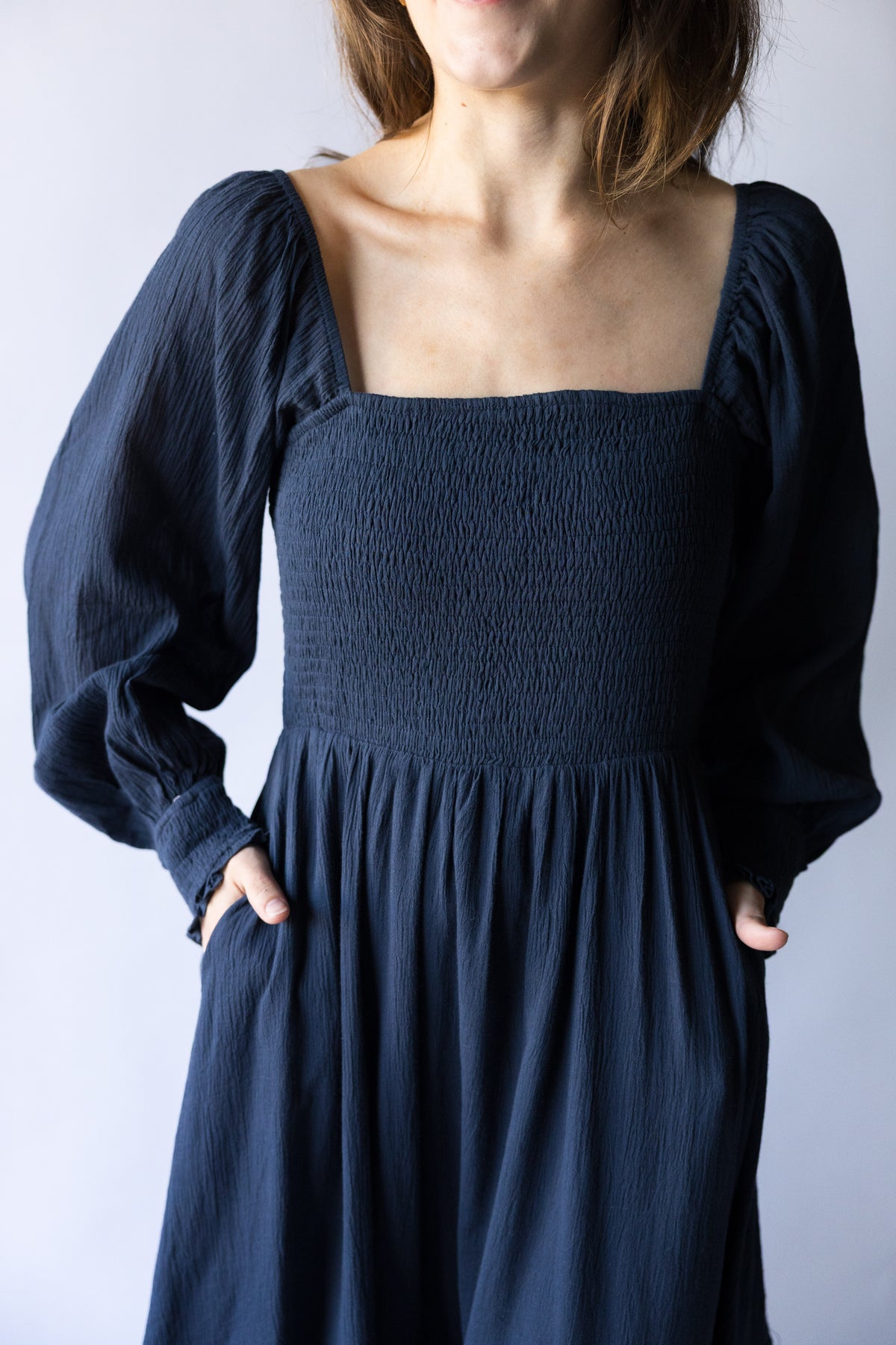 Indigo Square Neck Smocked Maxi Dress