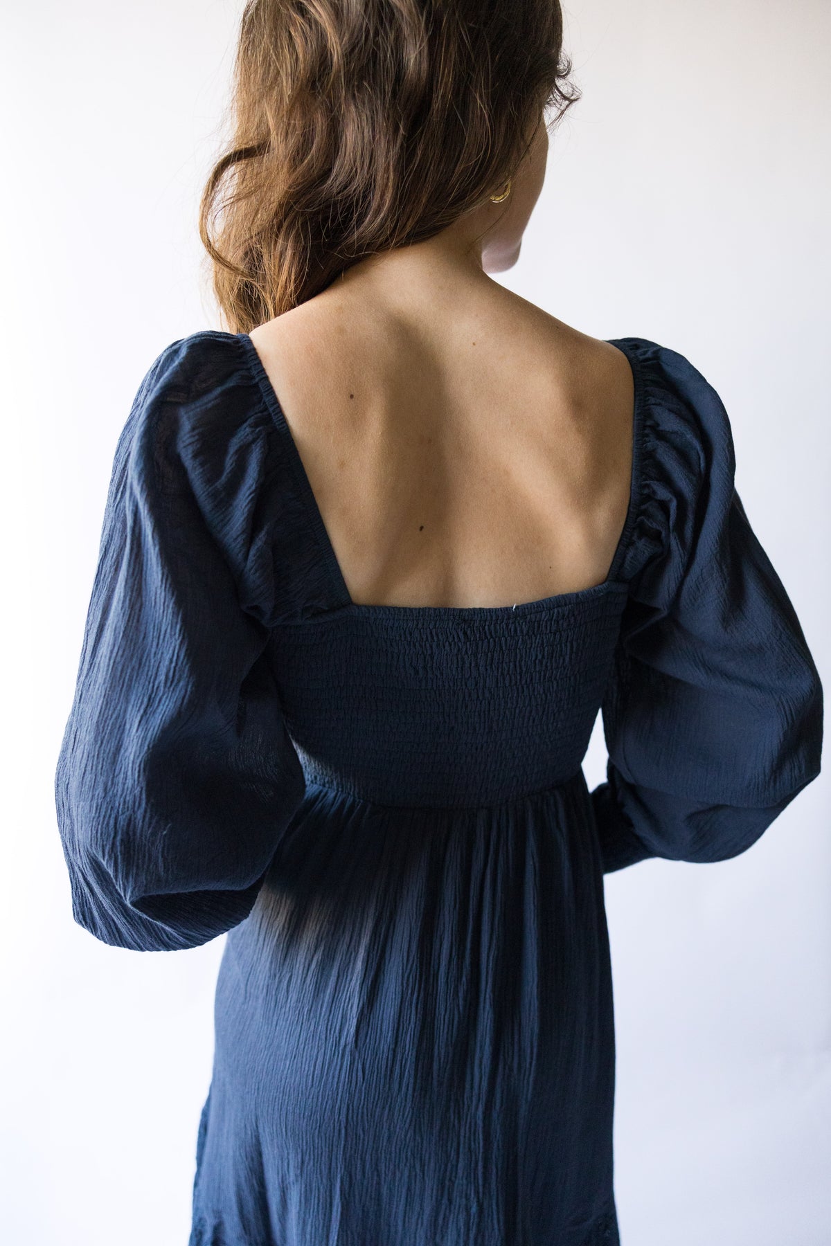 Indigo Square Neck Smocked Maxi Dress