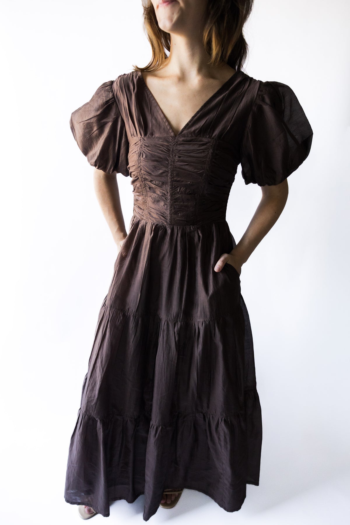 Sienna Ruched Puff Sleeve Maxi Dress
