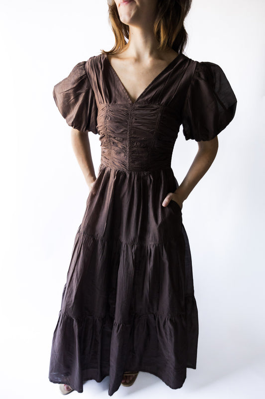 Sienna Ruched Puff Sleeve Maxi Dress