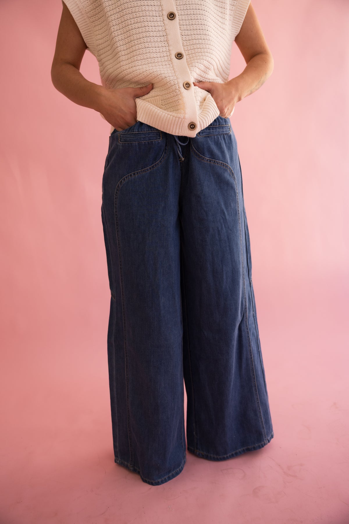 Bristol Wide Leg Denim Drawstring Pants