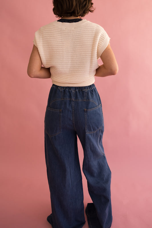 Bristol Wide Leg Denim Drawstring Pants